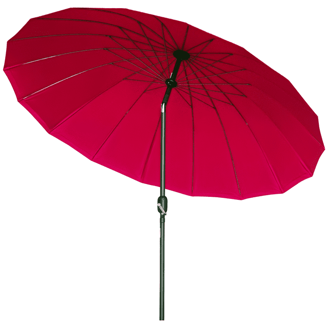 Outsunny 8' Garden Parasol Umbrella Adjustable Outdoor Sun Shade in wine red. Features a large polyester canopy supported by 18 fibreglass ribs and a sturdy metal pole. Includes a crank handle for smooth opening and closing, with a tilt function for adjustable shade. The umbrella has a vented canopy for airflow and measures 98.4 inches in diameter and 94.5 inches in height. Base not included.
