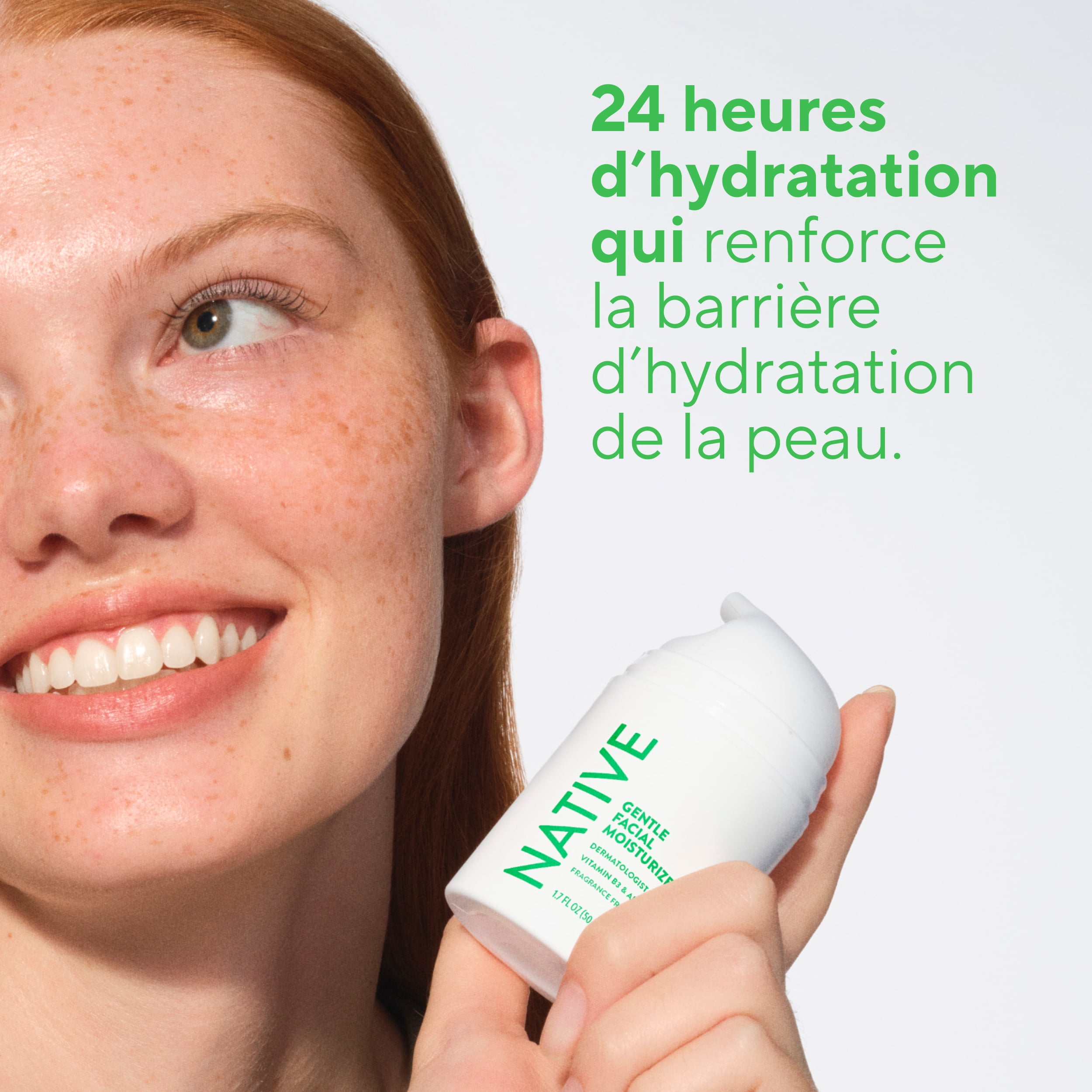 Nettoyant doux pour le visage Native pour peau sensible, sans parfum, sans sulfate, avec vitamine B3 et aloès, testé dermatologiquement, 50 mL