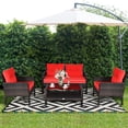 thumbnail image 3 of Costway 4PCS Patio Rattan Furniture Set Loveseat Sofa Coffee Table Garden W/Red Cushion, 3 of 9