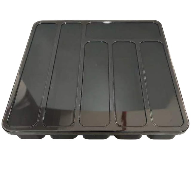 Meitianfacai Silverware Organizer with Lid, Covered Utensil Tray for Kitchen Drawer and Countertop, Plastic Cutlery and Flatware Storage Box for Spoons Forks Knives Holder Case, 6 Compartments(Black)