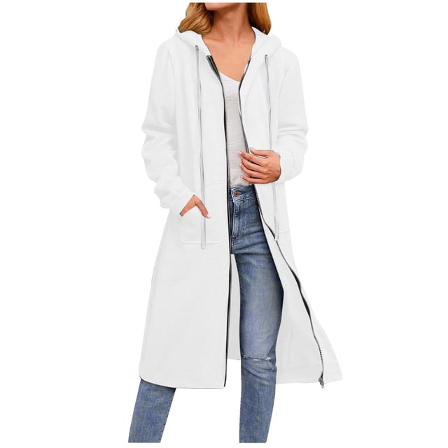 LOVZFMLL Vestes pour Femmes Décontractées Unies à Manches Longues avec Poche Zippée Sweat à Capuche