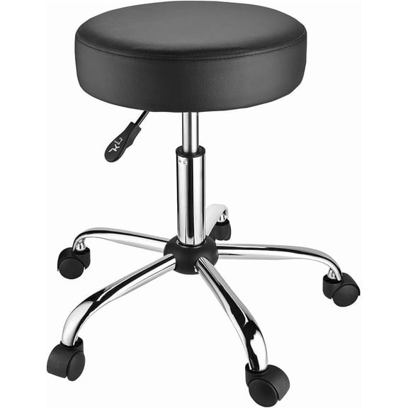 Tabouret Rond à Roulettes avec Roues, Siège en Cuir PU de 14,57 Pouces de Large, Chaise de Travail Pivotante à Hauteur Réglable, Tabourets de Dessin pour Bureau à Domicile, Salon, Spa
