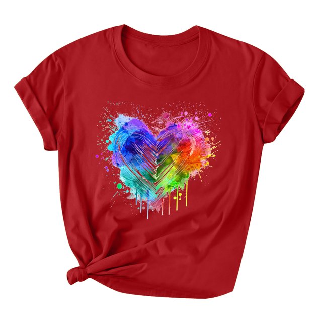 Pisexur Hauts pour Femmes T-Shirts LGBT Pride Mode Coloré Teinture sur Nœuds Cœur T-Shirt Graphique Hauts Décontractés Col Rond Manches Courtes Blouses Amples T-Shirts Inspirants Amour et Égalité T-Shirts Été Confortables Basiques