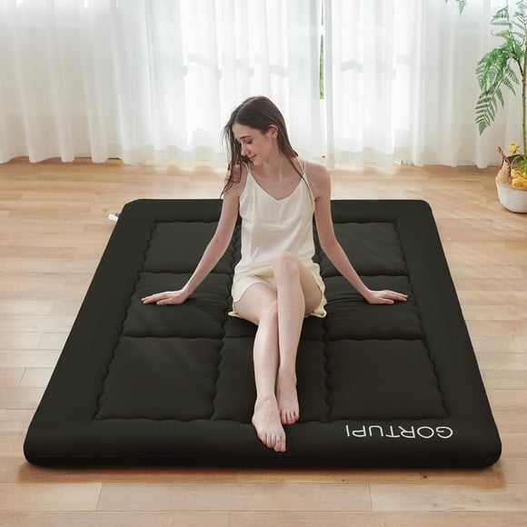 GORTUPI Japanese Floor Mattress,Futon Mattress 3" Black Thicken 100% High Density Comfortable Foam,Foldable Tatami Mat Sleeping Pad,Portable Floor Mattress Sleeping Pad for Adults