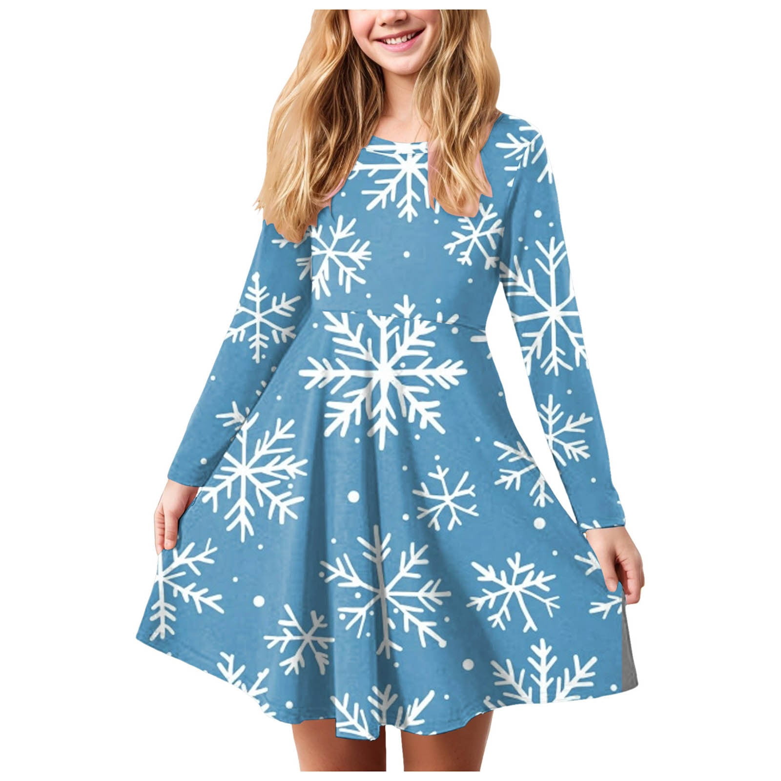 Splozh Robe de Concours pour Bébé Fille Robe de Noël pour Fille Imprimé Bal Fête Fête de Noël Robes pour Fille Bleu Ciel,11-12 Ans