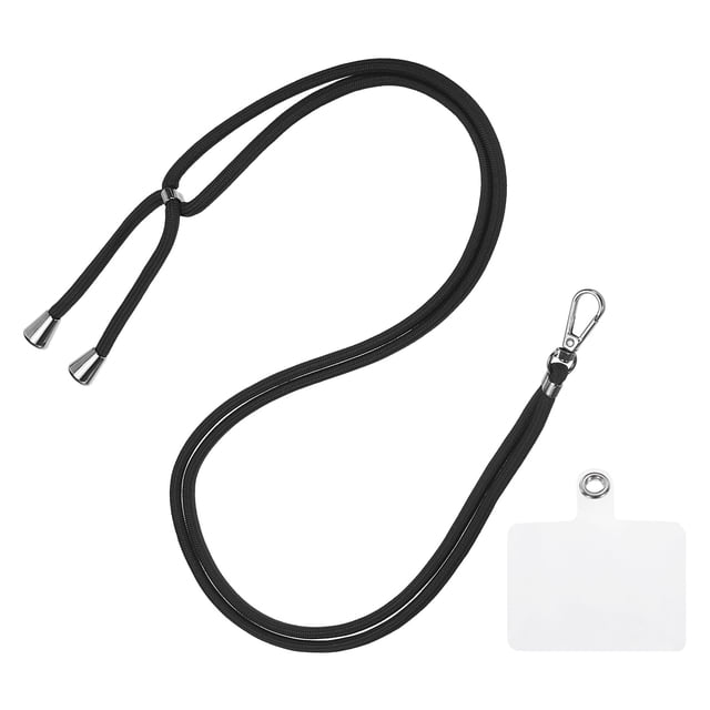Unique Bargains Phone Lanyard with Transparent Lanyard Patch, Black, 1 Count