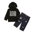 thumbnail image 1 of Honganda Boys Fashion 2-piece Outfit Set Letter Print Hoodie+Ripped Jeans Set, 1 of 9