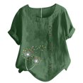 thumbnail image 1 of CHOK Mchoice Chemises pour Femmes 2024 à Manches Courtes Décontractées Hauts Grande Taille Col Rond Imprimé Ample Blouse en Coton et Lin à Boutons, 1 of 5