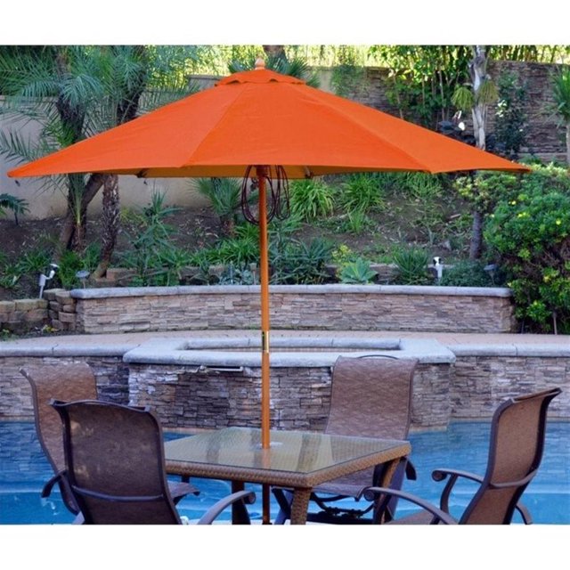 Jeco 9' Wood Market Patio Polyester Umbrella in Orange