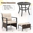 thumbnail image 3 of Gymax Set of 5 Furniture Set Rattan Chairs & Ottomans w/ Glass Topped Coffee Table Patio Off White, 3 of 4