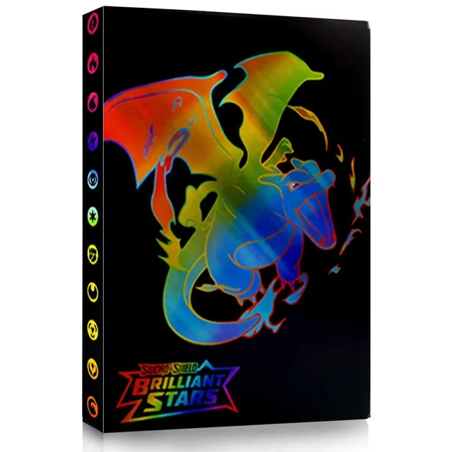 Trading Card Binder, 4 Pocket Card Storage Collector Holder Binder Fits 240 Cards (JJK4) with a striking multicolored dragon design on the cover. Constructed from durable polypropylene, it features 30 pages with 4 pockets per page, accommodating up to 240 cards. Perfect for trading cards like MTG, Yu-Gi-Oh, baseball, and football cards, with visible, waterproof pockets for enhanced protection. Compact and portable, ideal for collectors, kids, and pre-school education.