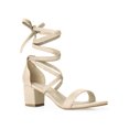 thumbnail image 1 of BLISSFUL STEP Women's Open Toe Lace Up Mid Chunky Heeled Sandals, 1 of 6