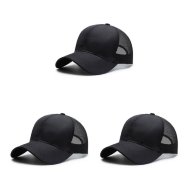 VONKY Adjustable Summer Thin Baseball Cap Breathable Comfortable Sporty Style Sun Protection Fashionable black 3Set