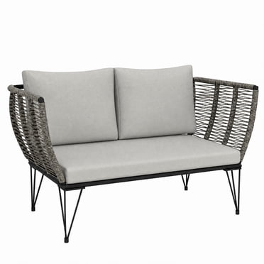 Outsunny Causeuse de Patio Extérieure en Osier avec Coussins, Gris Pâle