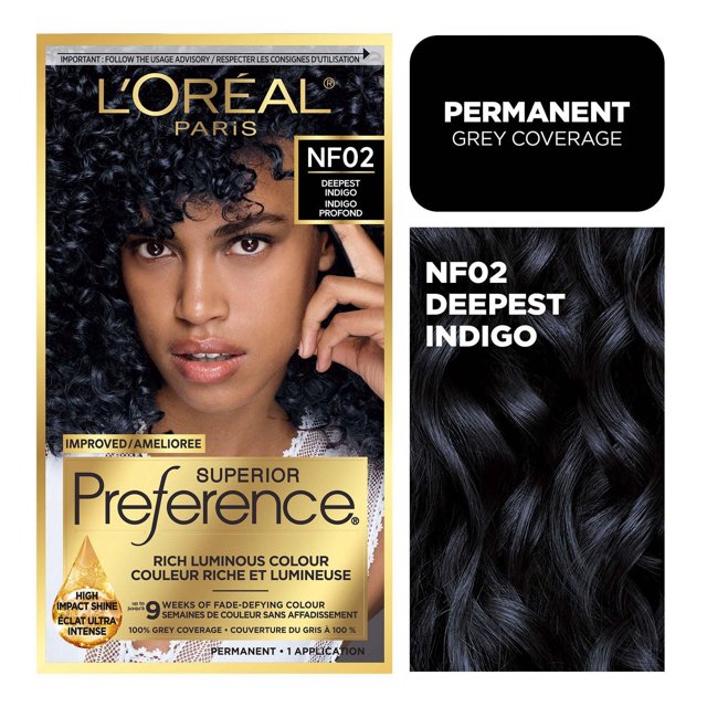 L'Oreal Paris Superior Preference Permanent Hair Color, Oil-in-Gel, Indigo le plus profond, 1 boite
