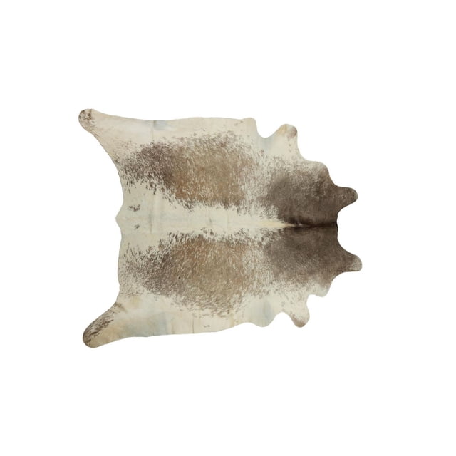 H-Natural Tapis en Peau de Vache Kobe Sel et Poivre 6'X7' à Plat avec Forme Irrégulière Naturelle, Présentant un Motif Sel et Poivre dans des Tons Blanc, Brun Clair et Brun Foncé, Poil Bas Doux à Fini Souple, Idéal pour un Usage Intérieur Très Passant et Entretien Facile.
