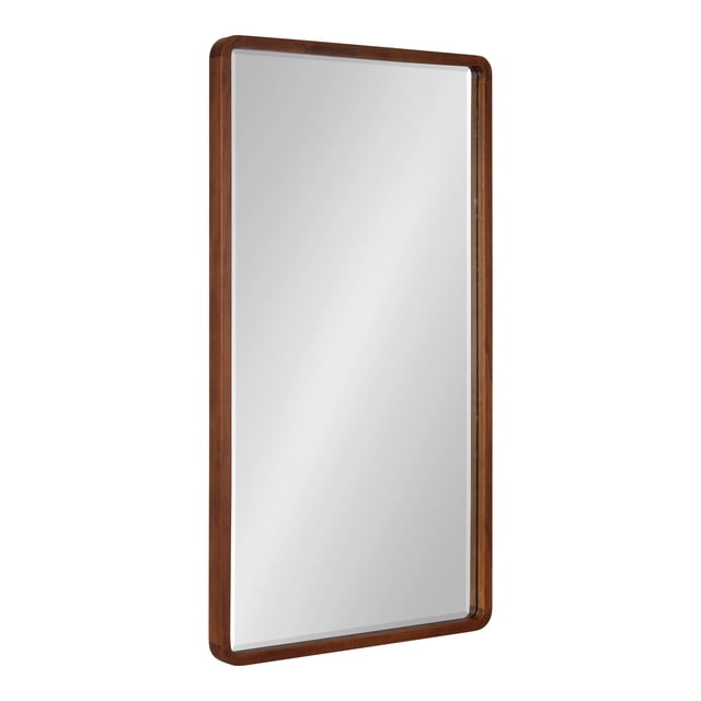 Kate and Laurel McLean Modern Wood Framed Rounded Rectangle Wall Mirror, 20 x 36, Walnut Brown, Decorative Round Rectangular Mirror for Contemporary Wall Decor