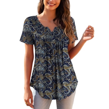 a.Jesdani Tuniques pour Femmes Grande Taille à Manches Courtes, Col en V, Blouses Décontractées M-4X