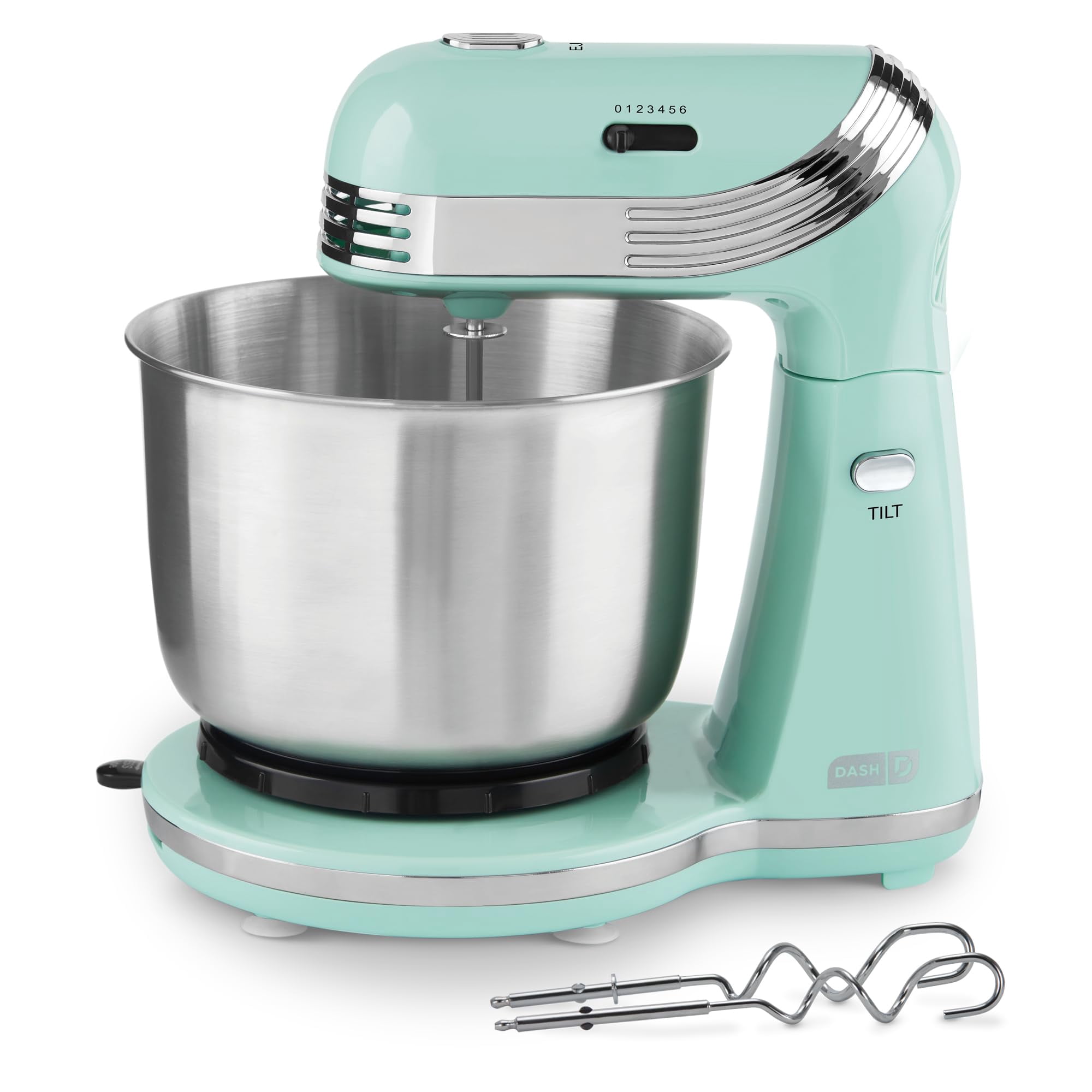 Dash Everyday Stand Mixer - Compact Tilt-Head Stand Mixer for Everyday Recipes - 6-Speed Power with Stainless Steel Bowl - Aqua, 3-Quart