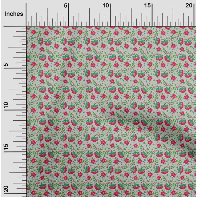 oneOone Silk Tabby Fabric Leaves & Floral Block Print Sewing Fabric BTY 42 Inch Wide