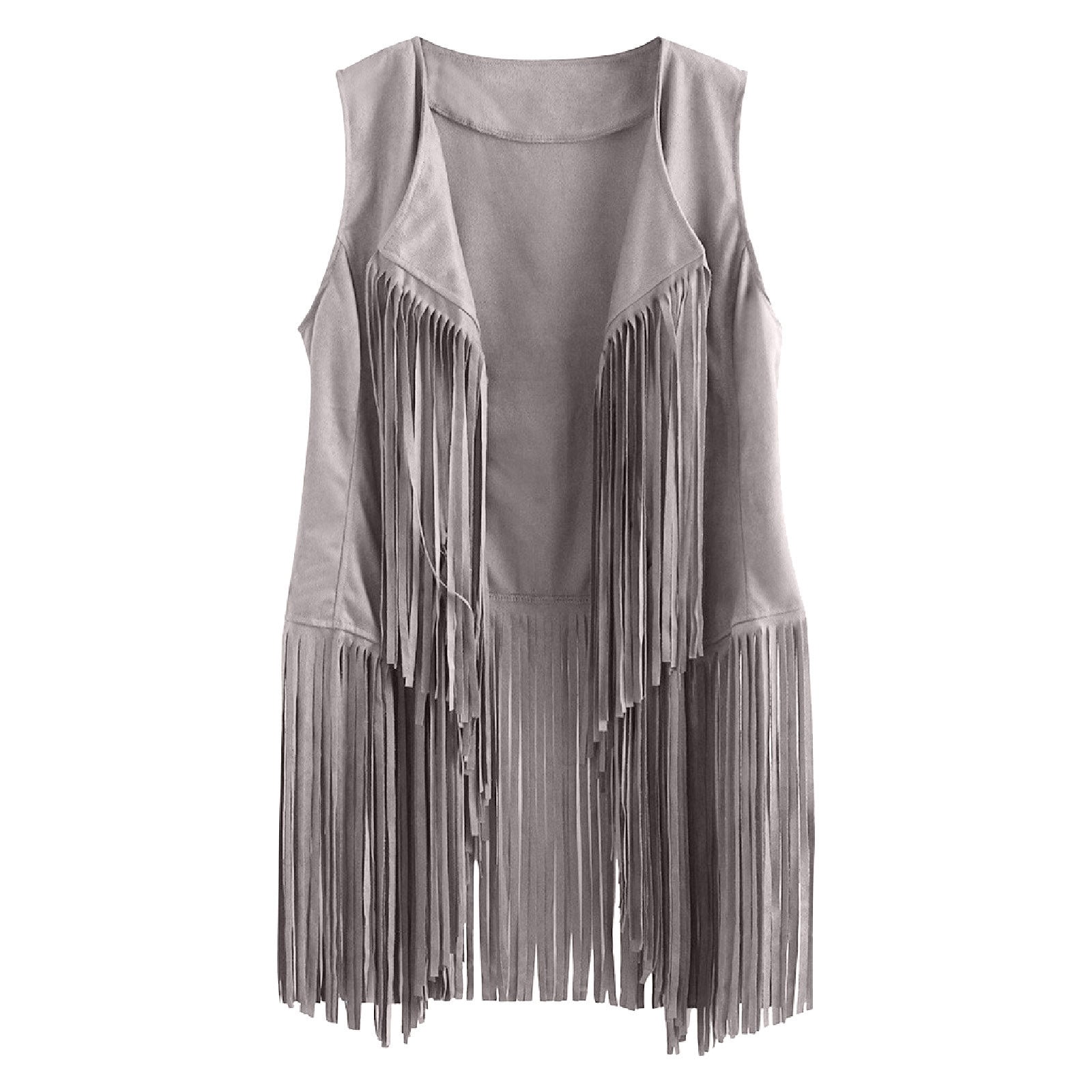 lcziwo Todays Deals Womens 2024 Vintage Western Fringe Vest Plus