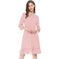 thumbnail image 3 of INSPIRE CHIC Robe A-Line en Mousseline Smockée pour Femmes à Ourlet Volanté Superposé, Manches 3/4, S Rose, 3 of 6