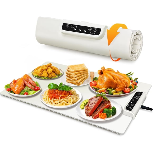Plateau Chauffant Électrique : Plateau Chauffant Pleine Surface pour Aliments, Tapis Chauffe-Aliments à 3 Réglages de Température, Plaque Chauffante, Enroulable et Portable, Plateaux Chauffe-Aliments en Silicone de Qualité Supérieure pour Fêtes et Buffets, Voyage, Usage Quotidien