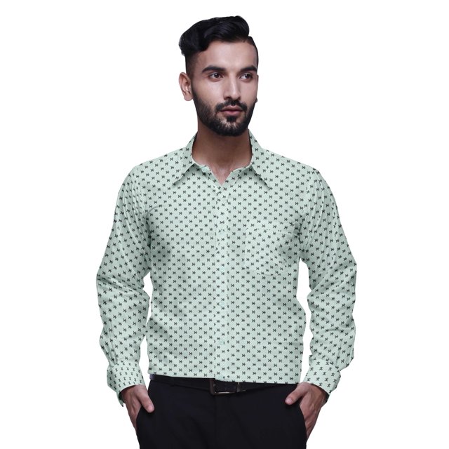 BESTMAN Chemise en Coton pour Hommes à Manches Longues Imprimée à Col Écarté Chemise Ajustée Formelle