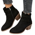 thumbnail image 1 of LSLJS Women's Retro Chunky Heeled Ankle Boots Double Buckle Strap Side Zipper Boots Comfortable Short Boots, Work Boots, 1 of 5