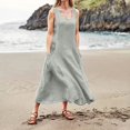 thumbnail image 4 of CHOK Robe Décontractée en Lin et Coton Uni à Encolure en U pour Femmes Sans Manches 2024 Robe Débardeur avec Poches Bleu 4TG, 4 of 7