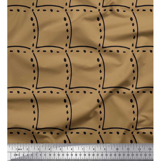 Soimoi Brown Poly Georgette Fabric Tendril & Abstract Print Fabric by the Yard 52 Inch Wide