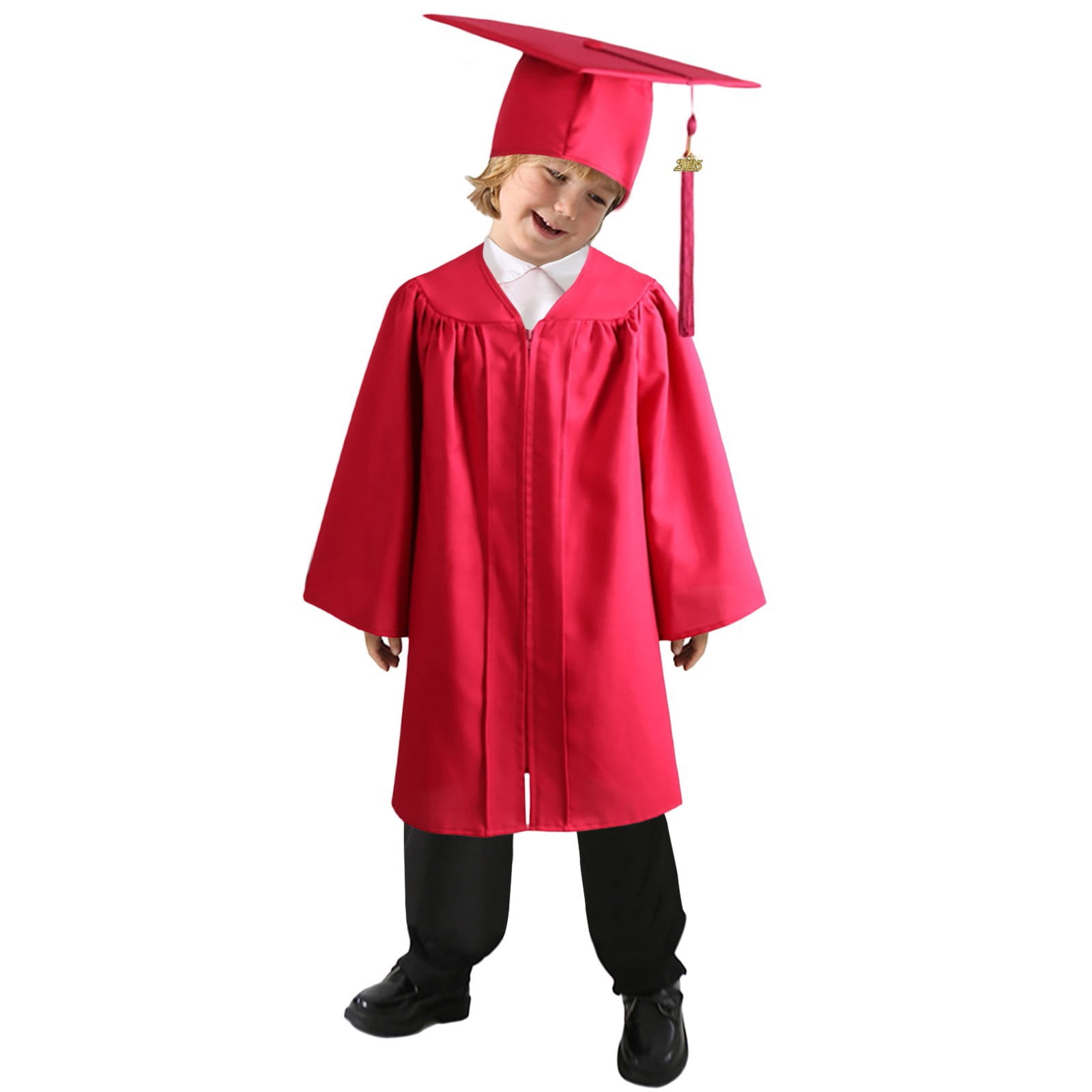Filles Garçons Remise des Diplômes à la Maternelle Robes de Remise des Diplômes pour Enfants avec Toque Ensemble Toque et Toge Rouge Promotion 2025 Ensemble à Franges