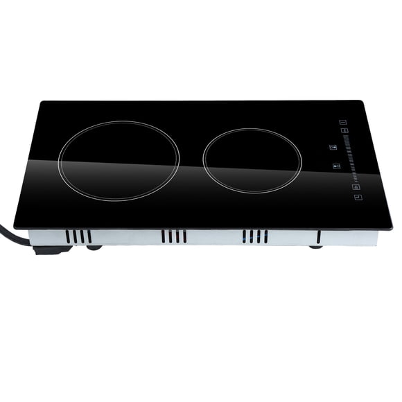 KFFKFF Sleek Electric Stove Top, Size 20 x 11.6 inch, Features Two Heating Zones, 240V Ceramic Cook Surface, Touch Control, Timer & Child Lock, 9 Adjustable Heat Levels for Diverse Culinary Tasks