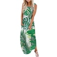 thumbnail image 2 of Lenago Robe Maxi Grande Taille pour Femmes Imprimée Sans Manches à Col Rond Longue Robe Robes d'Été de Plage en Liquidation, 2 of 5