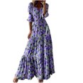 thumbnail image 1 of Jusqu'à 65 % de Rabais! Robes d'Été Mode pour Femmes 2024 Grande Taille Col en V Imprimé Manches 3/4 Patchwork Robe Longue Décontractée, 1 of 5