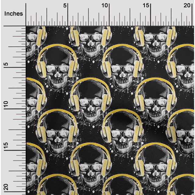 oneOone Rayon Yellow Fabric Skull Sewing Material Print Fabric By The Yard 56 Inch Wide