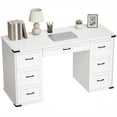 thumbnail image 1 of HOMCOM Bureau de Direction Style Ferme de 55 Pouces, avec 7 Tiroirs, Bureau d'Ordinateur, Blanc, 1 of 10