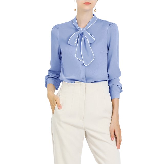 INSPIRE CHIC Blouse Chemise à Manches Longues de Travail pour Femmes à Col Noué Boutonnée