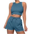 thumbnail image 1 of ShomPort Womens 2PC Matching Set Sleeveless Round Collar Crop Tops High Elastic Waisted Drawstring Shorts Comfort Athletic Outfits, 1 of 6