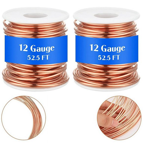HLONK 2 Rolls Soft Copper Wire Solid Bare Bendable Wire for Electroculture  Jewelry Making (12 Gauge 52.49Feet Per Roll)