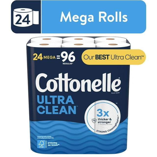 Cottonelle Papier Hygiénique Ultra Propre, 24 Rouleaux Méga