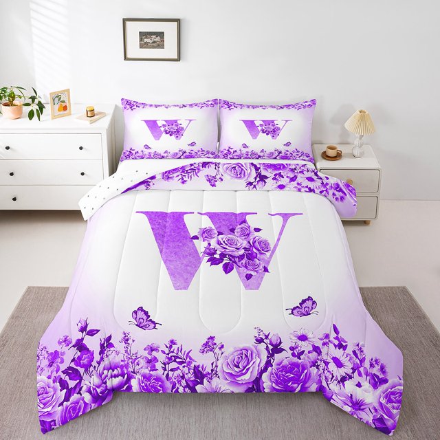 Erosebridal Monogrammed Bedding Twin Comforter Set,Personalized Initial Down Comforter,Letter Decoration,Reversible,Lightweight,2-Piece