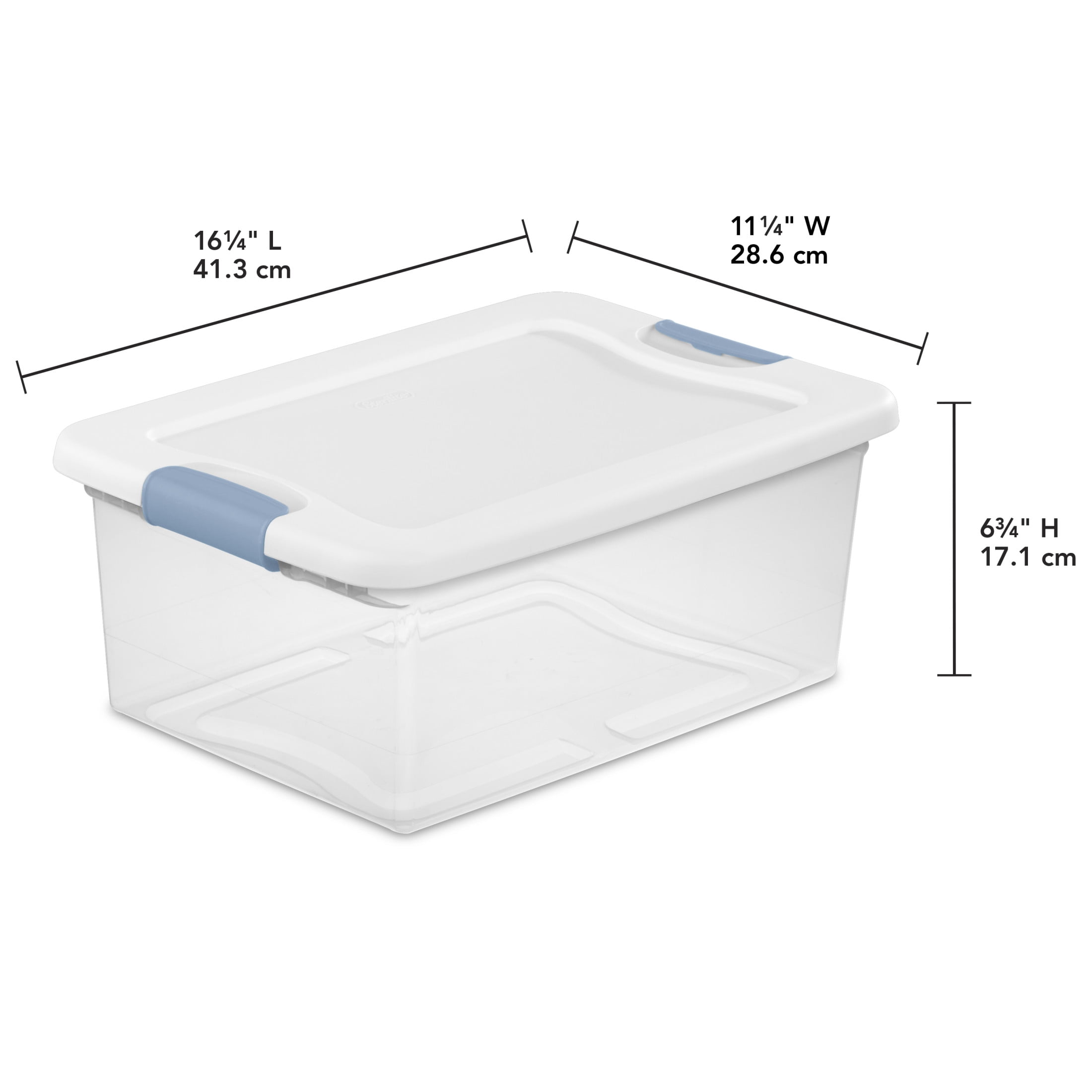 Sterilite Bac à loquets de 14 L, petit bac de rangement en plastique transparent avec couvercle et loquet bleu pâle, 12 Pk