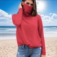thumbnail image 2 of BiZtdJrK Womens Long Sleeve Rash Guard Hiking Tops with Mask Summer Lightweight Beach Sun Protection Shirts Vacation Outfits Red XXL Summer Savings, 2 of 6