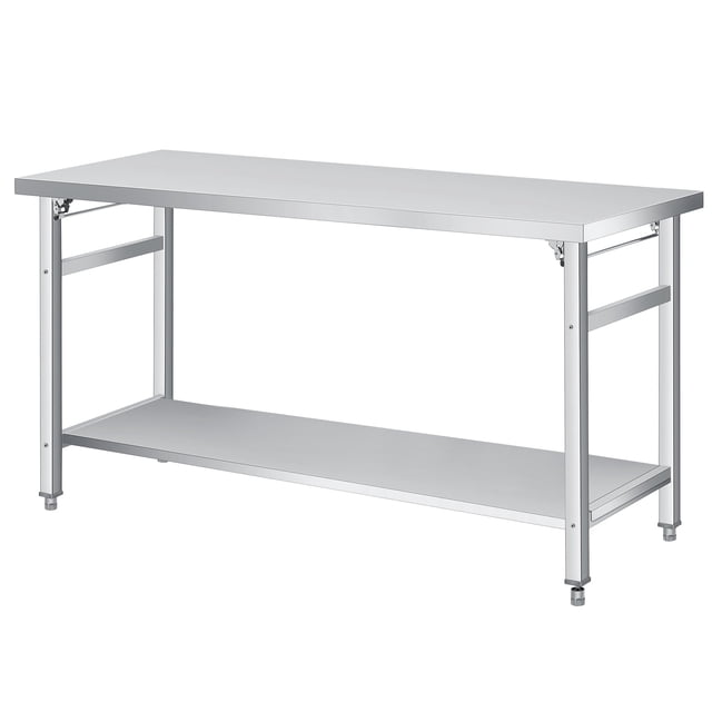 GloryStar Table Pliante Commerciale en Acier Inoxydable, Capacité de 920 Lb, Tablette Inférieure Réglable pour Traiteur, Cuisine, Atelier