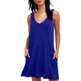 thumbnail image 1 of Robe d'Été Col en V Couleur Unie T-Shirt Robe Décontractée Ample Plage Robe Débardeur, Bleu, m, 1 of 5