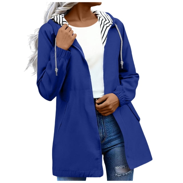 Mgmyaa Imperméable Long pour Femme, Manteau de Pluie Léger à Capuche, Coupe-Vent, Trench, Randonnée Plein Air