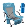 thumbnail image 1 of Chaise de Plage Inclinable Basse – Portable pour Adultes – Voyage Compact – Maille Respirante et Porte-Gobelet – Extérieur – Camping et Festivals – Bleu, 1 of 8
