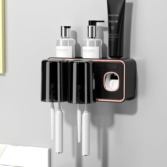 LSLJS Toothbrush Holders for Bathrooms, Toothbrush Holder Wall Mounted with Toothpaste Dispenser,With Toothbrush Cup,Tray Bathroom Toothbrush Toothpaste Dispenser, Toothbrush Holder
