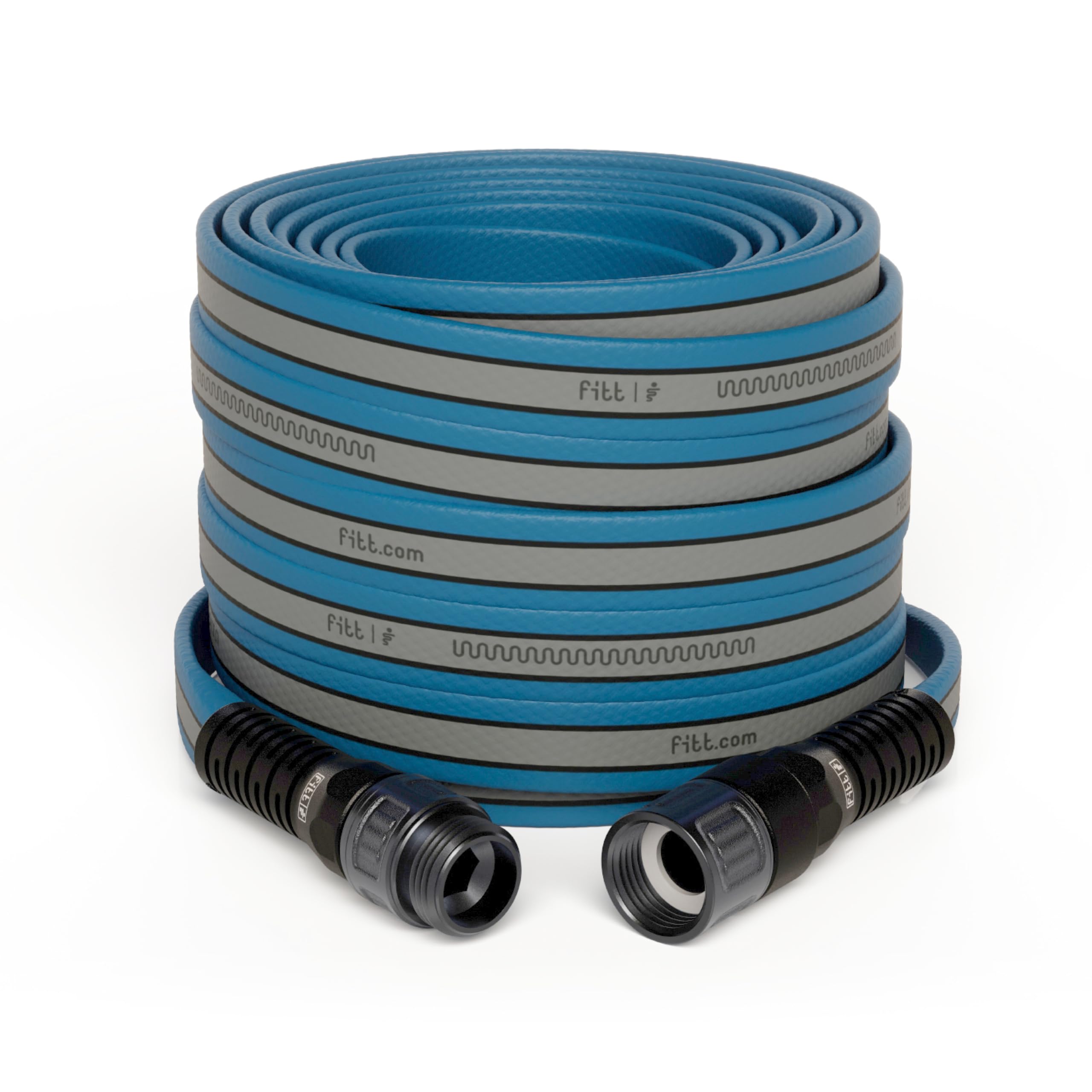 FITT Hiflo Water Hose 25ft Multipurpose Flat Garden Hose Easy to Use and Long-lasting Performance Light Blue and Grey